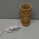 Boho Woven Rope Table Lamp with Handmade Natural Wooden Base, Small Vintage Rattan Wicker Nightstand Cute Desk Lamp, Bedside Bamboo End Table Lights for Bedroom, Living Room, Kitchen Island (Dia 10 x H 22cm)