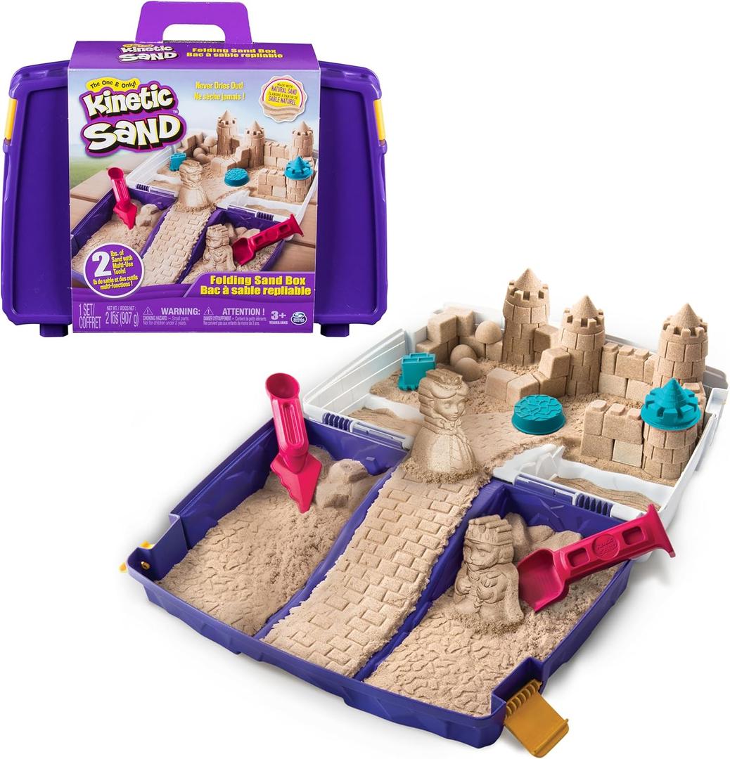 Kinetic Sand, Folding Sand Box with 2lbs Play Sand, 7 Molds & Tools, Storage Case, Sensory Toys, Holiday Gifts & Stocking Stuffers for Kids Ages 3 and up