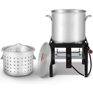 Feasto 100 QT Seafood Boil Pot with Basket and Burner, Aluminum Seafood Boil Pot and Burner Kit with 100,000 BTUs Output and 10 PSI Regulator for Cooking Crawfish, Shrimp, Crab, CSA Certified