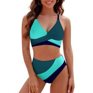 Blooming Jelly Womens High Wasited Bikini Sets Tummy Control Swimsuits Curvy Mesh Swim Skirt (L, Green)