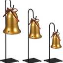 Amyhill 3 Pcs Christmas Decorative Bells Stands Table Decor Metal Vintage Inspired Bells Stands with Velvet Bow for Rustic Christmas Hanging for Xmas Table Window (Classic)