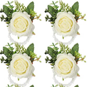 Jexine 4 Pcs Rose Wrist Corsage Bracelets Wedding Bridal Wrist Artificial Flower Wristband Flower Hand Decor for Bride Bridesmaid Homecoming Prom Party Decor(White Elegant)