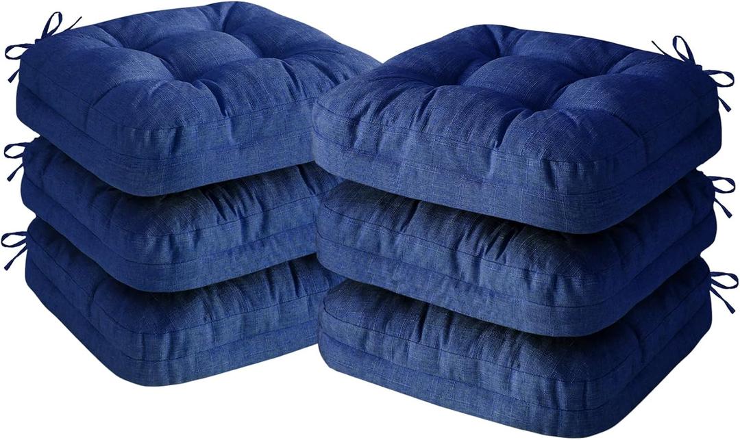 Chair Cushions for Dining Chairs, Dining Chair Cushions, Tufted Indoor Chair Pads with Ties & Non Slip Backing, Seat Cushions for Kitchen Chairs 16.5 x 16.5 x 3.5, Set of 6, Navy Blue