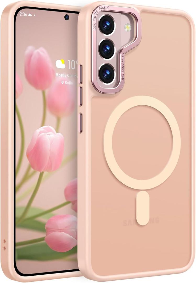 Rayboen for Samsung Galaxy S22 Plus case Magnetic, [Compatible with Magsafe] Protective Slim Fit Skin Feel Phone Cover for Samsung S22 Plus 5G with Translucent Hard Back & Soft Edge, Matte Pink
