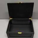 Decorative Rattan Storage Boxes Solid Wood Woven Baskets Bins with Lid Keepsake Memory Jewelry Box Natural Boho Shelf Wicker Closet Desk Organizer Container (Black, Large Size)