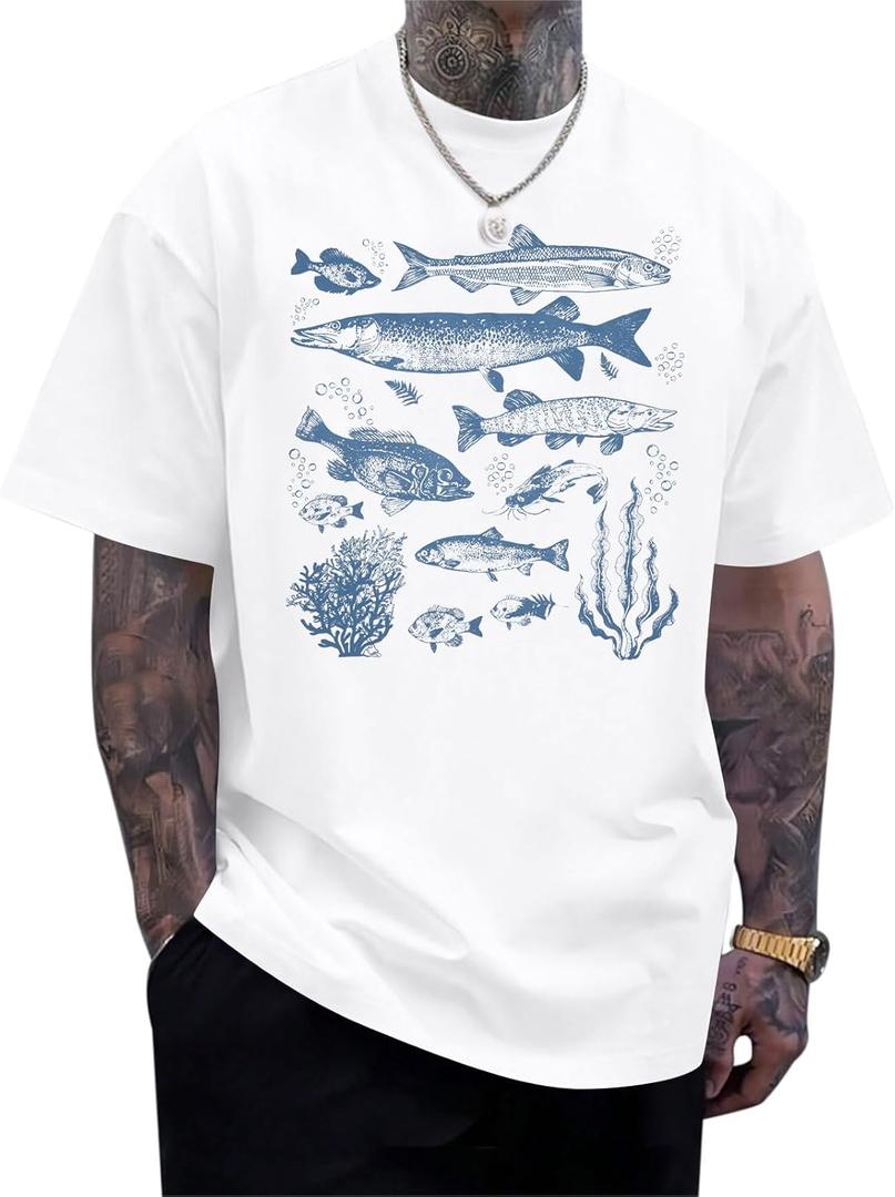 Men's Fishing T-Shirt Vintage Fish Tattoo Style T-Shirt Retro Fisher Shirt Fisher Tee Fisher Gifts