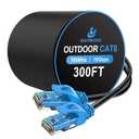 300FT Outdoor Cat6 Ethernet Cable, Heavy Duty Direct Burial, In-Ground, POE, Waterproof, LLDPE UV Resistant, UTP, 24AWG CCA Solid Cord, Network, Internet, LAN, Cat 6 Patch Cable - 300 Feet