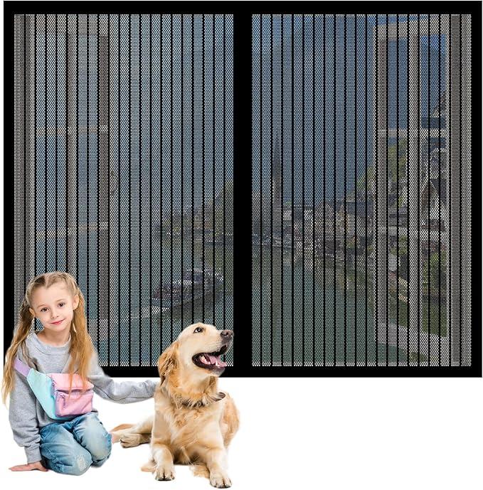 Screen Door for Entryway Window 44 x 29 inches (112 x 74 cm) Divider Curtain Automatically Closes Door/Veranda/Entryway, Black