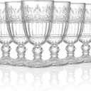 AVLA 6 Pack Glass Goblet, 12 OZ Vintage Wine Glassware, Romantic Wedding Glass Set, Drinking Stemware Beverage Cups for Party, Bar, Champagne, Juice, Beer, Cocktail, Embossed Design