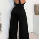 Women's Plus Size Deep V Neck Halter Jumpsuit Elegant Tie Backless Wide Leg Rompers Date Night Outfit (Black, XXL)