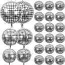 24 PCS Disco Ball Balloons Different Sizes- 4D Large Disco Balloons 10 Inch 15 Inch 18 Inch 22 Inch Assorted Round Metallic Silver Disco Balloons for Disco Themed Party Decor Supplies