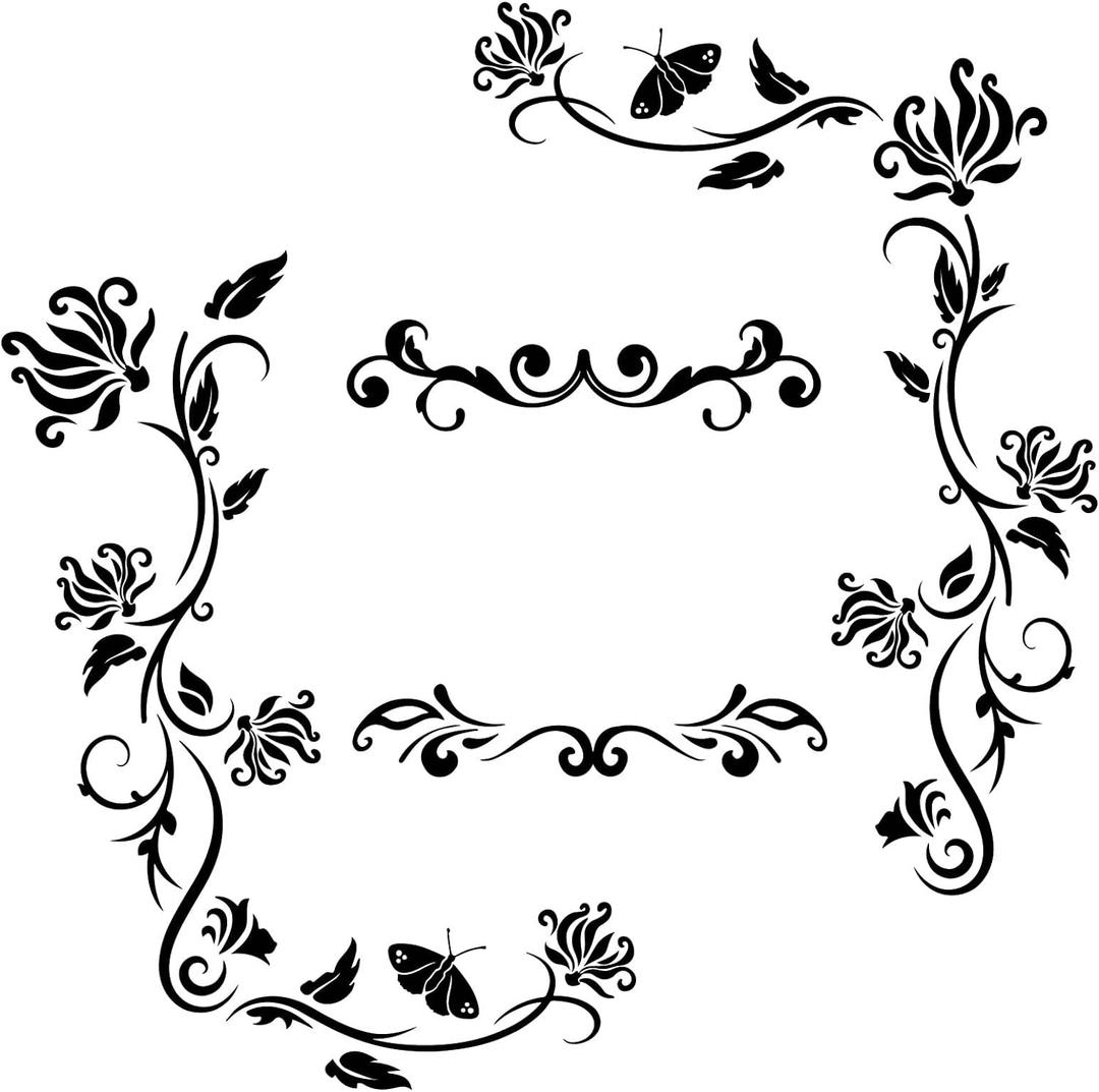 PLIGREAT Black Flowers Vines Wall Stickers, Butterfly Wall Decals, Removable Vinyl Wall Sticker for Nursery Bedroom Living Room Wall Decorations Home Indoor Wall Art Decor Door Window Decor