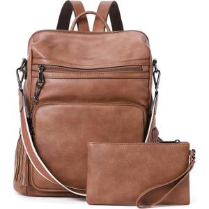 CLUCI Womens Backpack Purse Leather Backpack Large Fashion Designer Travel Ladies Shoulder Bags with Wristlet 2PCS
