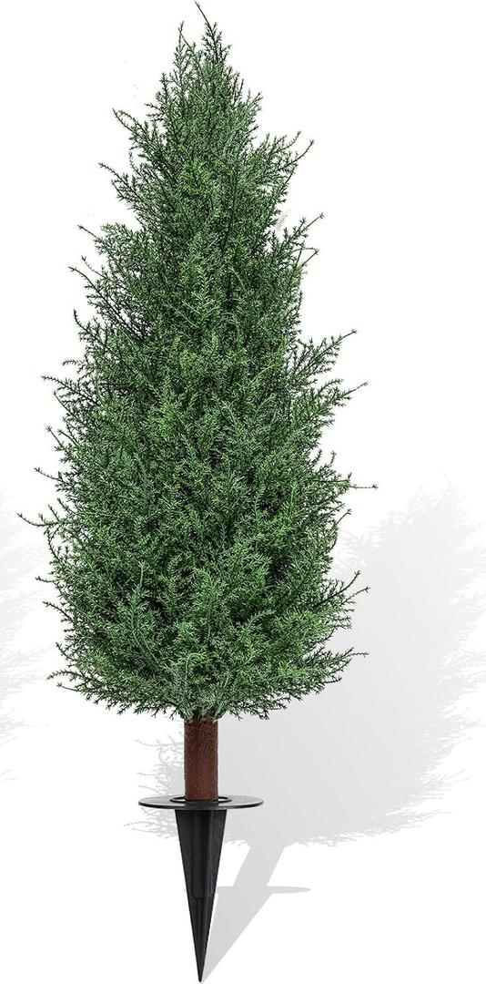 3 Pack 3ft Artificial Cedar Topiary Trees Fake Plants with Ground Spike