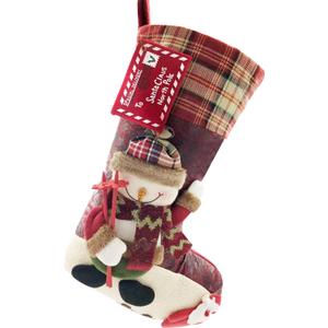 21 inch Plaid Christmas Stockings Snowman with Santa Claus One Piece, Felt Large Plush 3D Snowman Design Hanging Xmas Stocking for Girls Boys Gift Tree Mantel Party Dcor (Red Snowman)