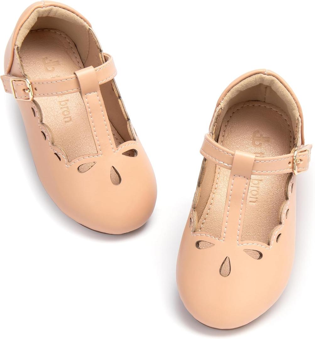 THEE BRON Girl's T-Strap Flats Toddler/Little Kid Ballet Mary Jane Party Dress Shoes