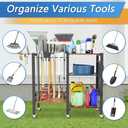 Dobures Garden Tool Organizer with Lockable Wheels, Heavy Duty Yard Tool Storage Rack for Shovels and Rakes, 3 Tier Lawn Care Utility Holder with hooks for Garage, Shed, Yard and Laundry Room