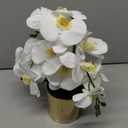 LESING Potted Artificial Orchid Flowers,Real Touch White Fake Artificial Orchid Flower in Gold Vase Arrangement for Table Living Room Decoration (White,Gold Vase)