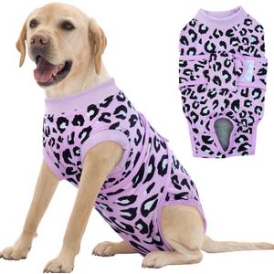 FUAMEY Recovery Suit for Dogs After Surgery,Soft Breathable Dog Bodysuit E-Collar & Cone Alternative Surgical Suit,Male Female Dog Neuter Spay Suits Anti Licking Wounds Onesie Purple Leopard XXL (XXL(Back:24.8-29.5in,WT:75+lbs))