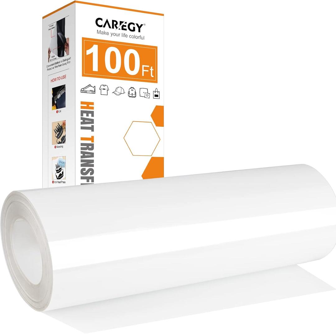 CAREGY Heat Transfer Vinyl HTV for T-Shirts 12 Inches by 100 Feet Roll (White)