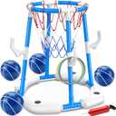 Floating Pool Basketball Hoop, 2-in-1 Basketball Pool Toys for Kids with 4 Balls 12 Rings, Summer Outdoor Swimming Pool Sports Game Water Play Toys for Kids Age 3-12