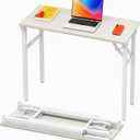 Folding Table Computer Desk - 35.8" No Assembly Folding Desk Design and Foldable Office Desk, Small Desk for Bedroom, Compact Storage Portable Use for Dorm and RV Small Space, White Ash