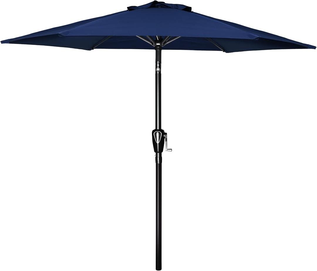 AreShark 7.5FT Patio Umbrella Table Market Umbrella with 6 Sturdy Ribs, Button Tilt/ Crank Heavy-Duty Round Outdoor Umbrellas for Garden, Deck, Backyard, and Pool, Navy