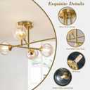 Mid Century Modern Gold Sputnik Flush Mount Ceiling Light Antique Brass Ceiling Lights 6 Light Amber Glass Chandelier Small Living Room Globe Ceiling Light