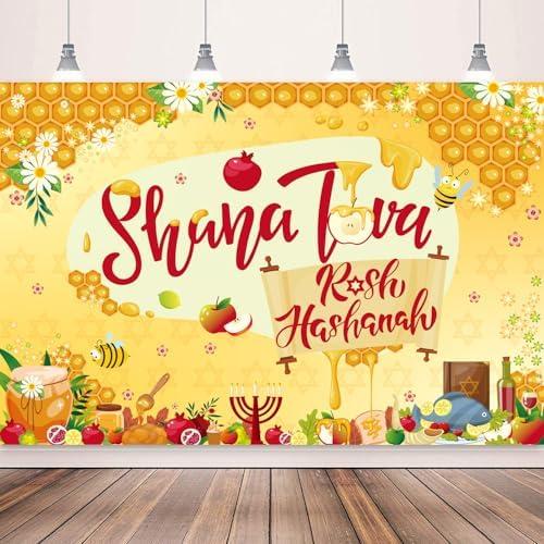 Rosh Hashanah Decorations Backdrop,Shana Tova Banner Backdrop for Photography 5x3Ft Happy Rosh Hashanah Jewish New Year Party Wall Background Decorations for Home