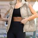 Zeagoo Women Puffer Vest Lightweight Stand Collar Sleeveless Winter Warm Zip Up Padded Outerwear Jackets with Pockets Beige XL