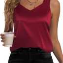 Women's Silk Satin Tank Tops V Neck Camisole Casual Cami Sleeveless Shirt Blouses Silky Basic Tanks (X-Large, Wine Red)