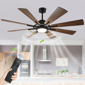 Depuley 60" Large Ceiling Fan With Lights And Remote Control, 8 Plywood Blades Ceiling Fan With Remote 5-Speed Reversible DC Motor Ceiling Fans For Farmhouse Living Room Bedroom Outdoor Patios, Black Brown/Walnut