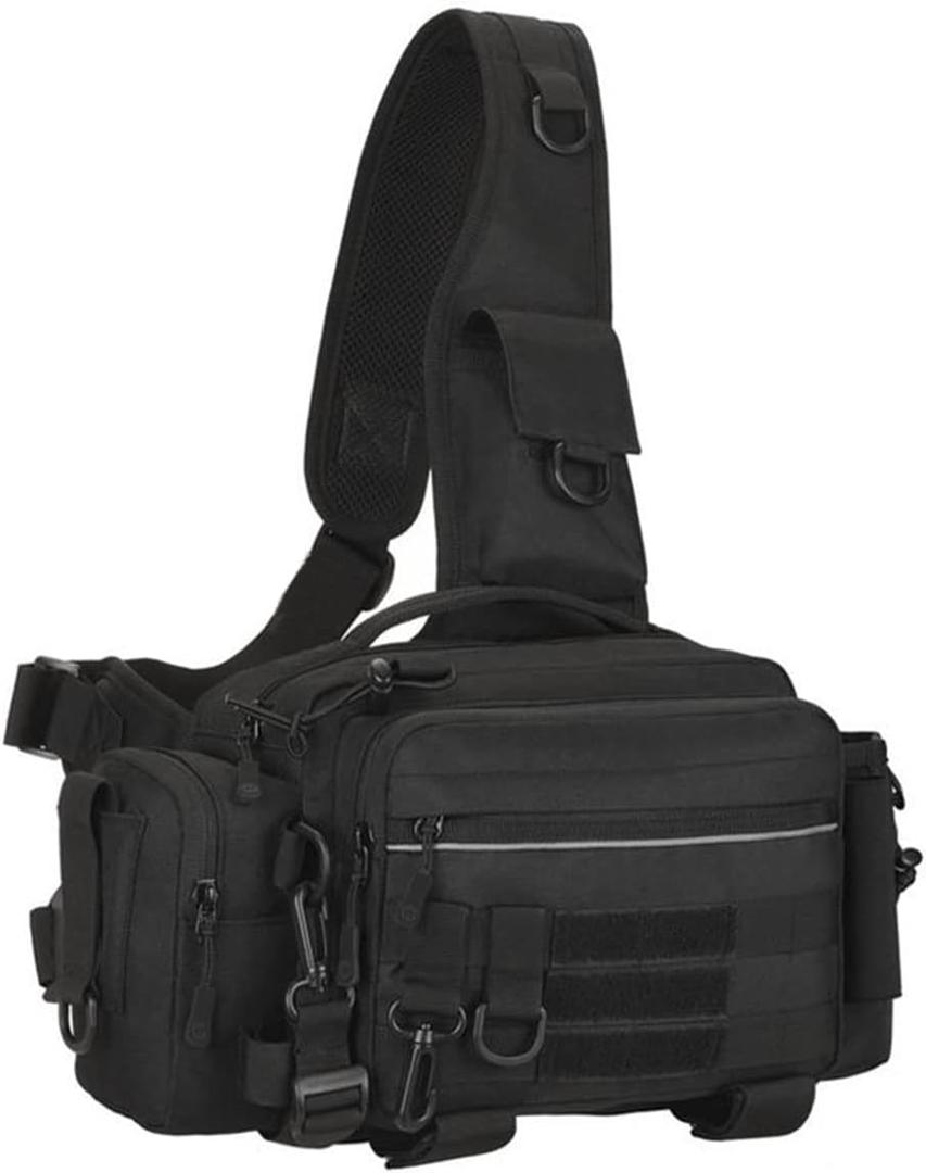 Multipurpose Sling Fishing Tackle Bag Waist Pack Tactical Chest Bag Admin Pouch Fishing Fanny Pack and Tackle Storage Hip Bag Cross Body Sling Pack Black