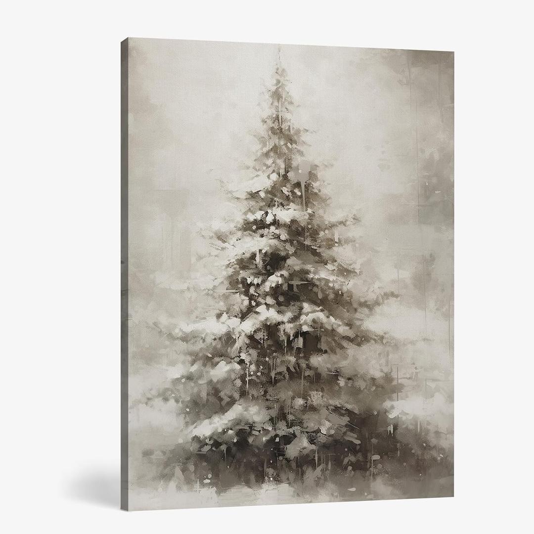 FISWAFY Christmas Tree Wall Art, Rustic Winter Snowy Christmas Tree Canvas Wall Art Prints, Christmas Wall Decorations, Christmas Poster Pictures Wall Decor for Home Office, 11x14 Inch Framed