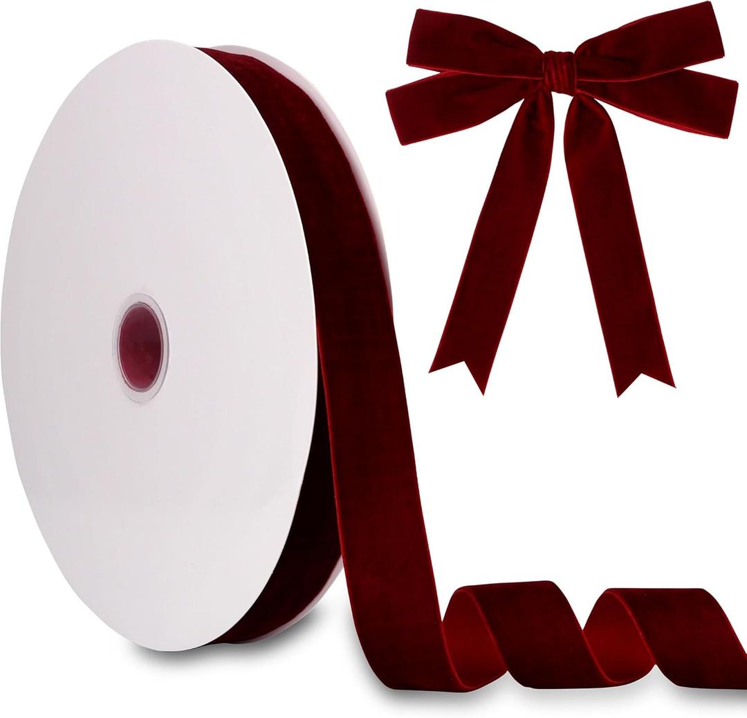 1 Inch Velvet Ribbon 30 Yards LVYOUIF Single Side Flocked Christmas Ribbon Roll for Gift Wrapping, Bouquets, Tree Bows, Holiday & Party Decoration Burgundy -240