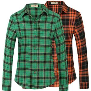 SSLR Flannel Shirts Womens Long Sleeve Button Down Plaid Shirts Casual (X-Large, Green and Orange Black Flannel)