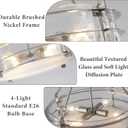 Modern Chandeliers for Dining Room, 20" Brushed Nickel Textured Glass Chandelier Luxury Light Fixture Drum Hanging Lighting for Dining Room Kitchen Island Living Room Hallway Bedroom