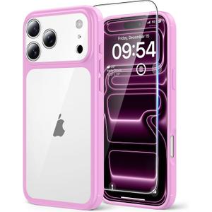 TAURI for iPhone 17 Pro Case, Full Camera Protection with Screen Protector, Anti-Yellowing Military-Grade Protection Shockproof Slim Phone Case for iPhone 17 Pro, Pink