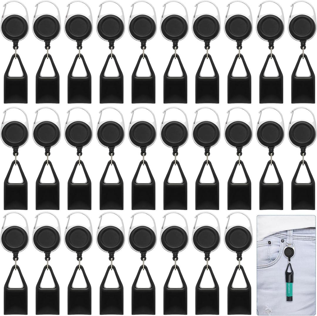 Timgle 28 Pcs Retractable Lighter Holder Keychain Lighter Keychains with Single Clip for Convenience, Classic Cover (Black)