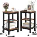 VECELO Modern Nightstands with Charging Station,Side End Table Night Stand with Storage Shelf for Small Spaces, Bedroom,Living Room (Set of 2, Brown)