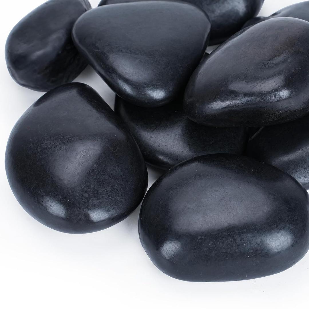 20lbs Black Rocks for Planters, 3-4 Inch Decorative Rocks for Potted Plants, Polished Garden Stones for Outdoor Landscaping, Walkways, Yard, River Rocks for Flower Pots, Vase
