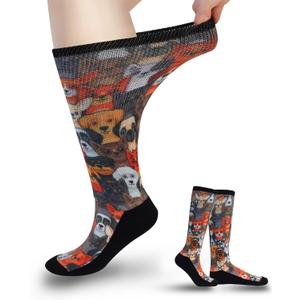 Diabetic Socks for Women & Men Extra Wide, Over The Calf Non Binding Lymphedema Neuropathy Swollen Feet for Women Men (I-dog-1pair)