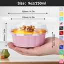 EUSOAR Disposable Ramekins, 100pcs 9oz Pink Muffin Tins Aluminum Foil Pans with Lids, Cupcake Containers Creme Brulee Cups Reusable Mini Pie Pan Bread Pudding Holders for Wedding Birthday Theme Party