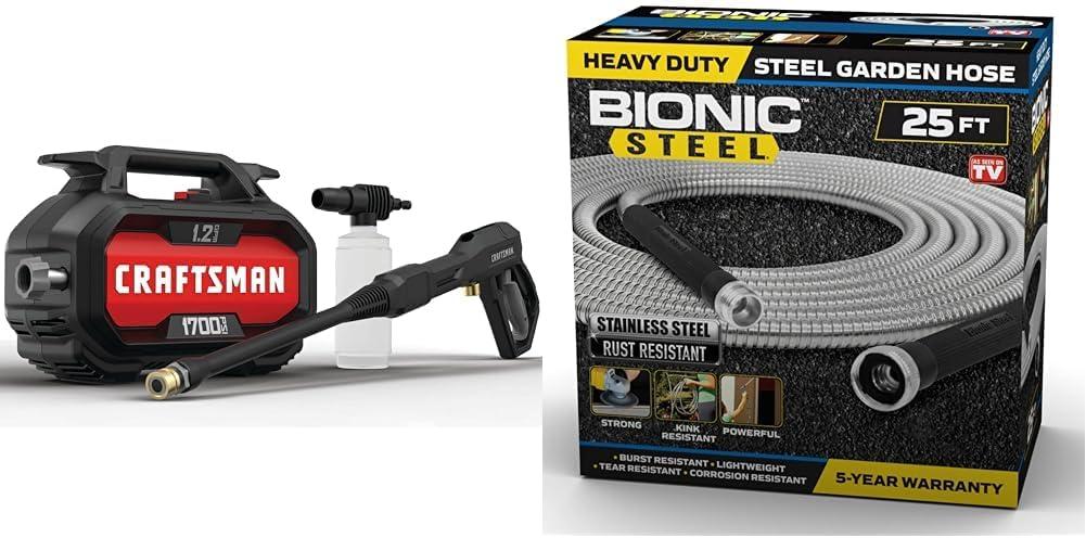 CRAFTSMAN 1700-PSI Electric Pressure Washer Bundle with Bionic Steel 25 FT Garden Hose with Nozzle