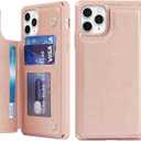 iCoverCase Compatible with iPhone 11 Pro Max Wallet Phone Case with Card Holder for Women, RFID Blocking Embossed PU Leather Wrist Strap Case for 11pro Max 6.5 Inch (Macaron Rose Gold)