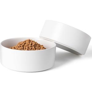 Ceramic Dog Bowls Replacement Set of 2, Compatible with Medium Elevated Stand, 60 oz Heavyweight Food-Grade Feeding Bowls for Small & Medium Dogs, Microwave & Dishwasher Safe (White, 7.6 Cups)