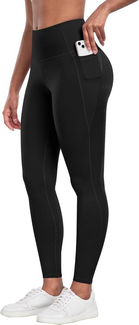 CHRLEISURE Leggings with Pockets for Women - Tummy Control High Waisted Soft Workout Yoga Pants (Black, M)