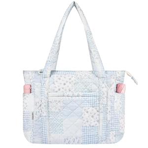 WOBAGMEN Quilted Tote Bag for Women, Lightweight Quilted Tote Bag with Zipper, Large Shoulder Bag with Compartments for Work, Travel, Gym (Blue Green Pin, M)