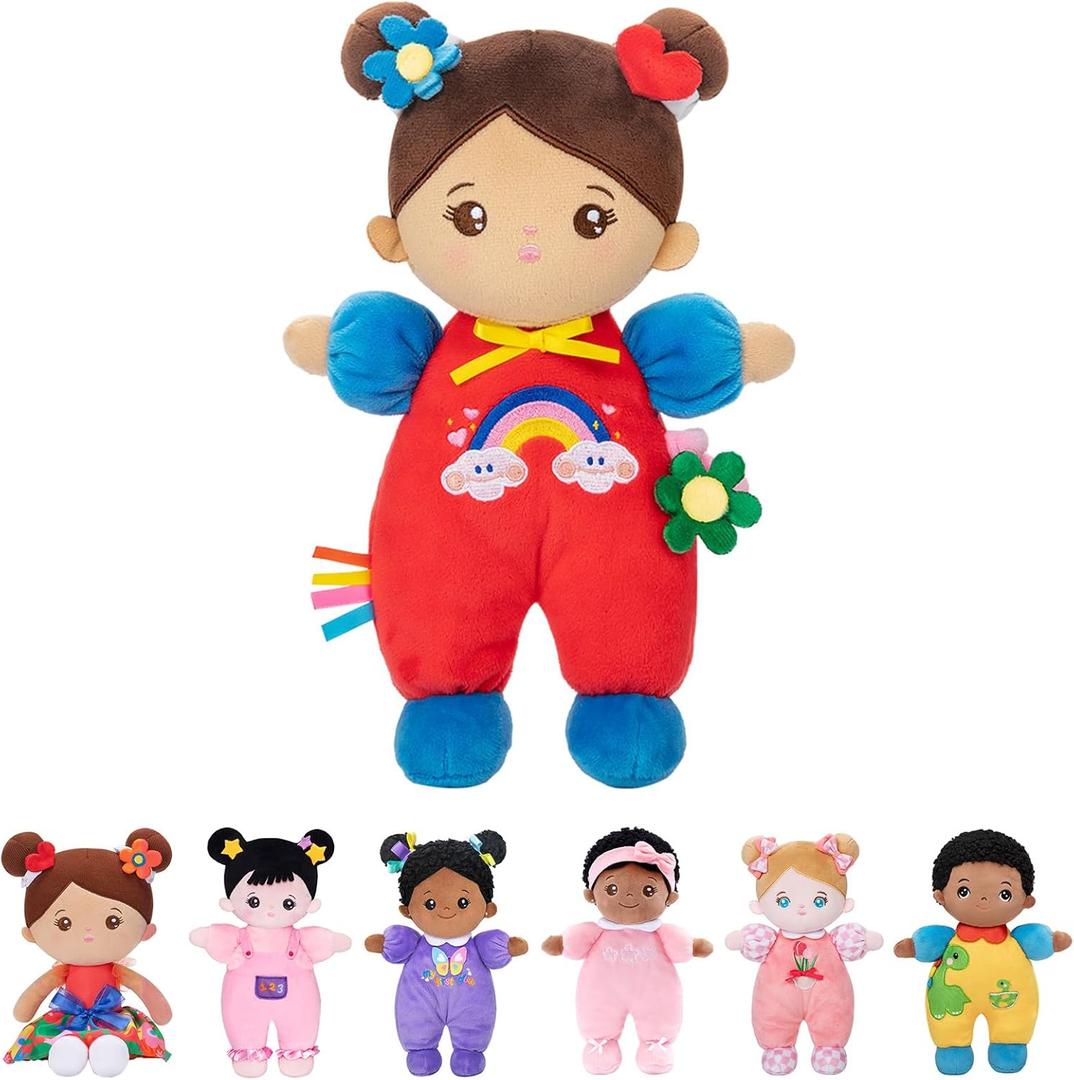 OUOZZZ Soft Baby Doll for 1 Year Old Girl Gifts - First Hispanic Doll for Girl Birthday Christmas Plush Gift for Toddler Latino Doll Brown Skin 10"