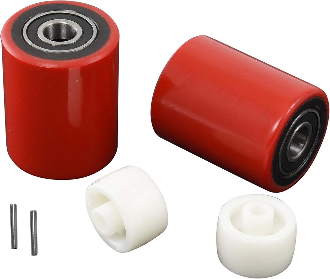 Pallet Jack/Truck Load Wheels Set (2 pcs) 3" x 3.75" with Bearings ID 20mm Poly Tread Red